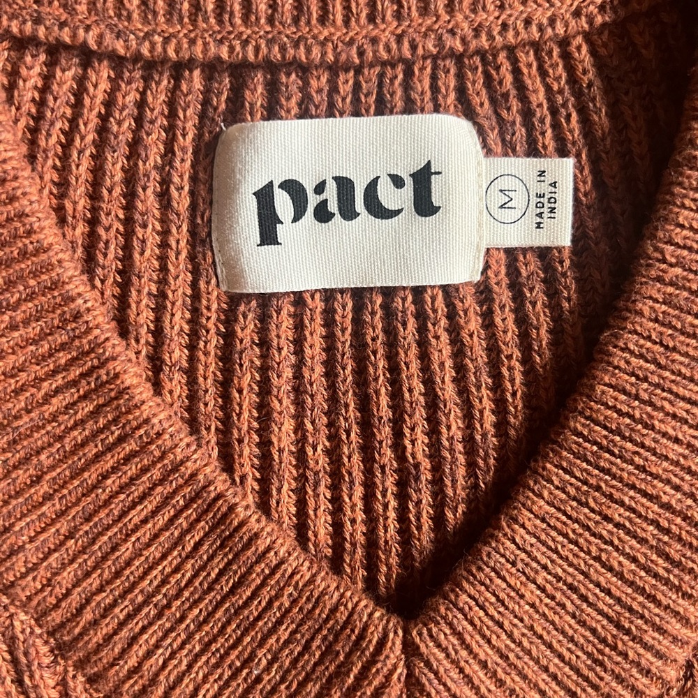 Pact Rust Ribbed V-Neck Sweater - Earthy Orange Tone - Picture 2 of 2